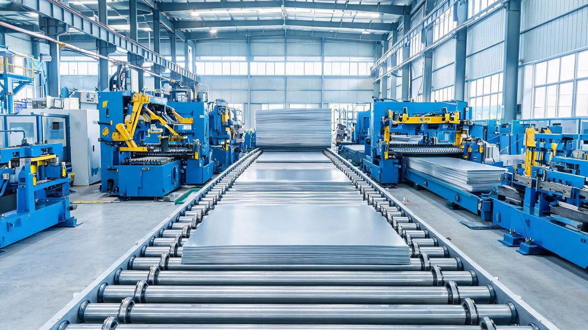 Cut to length line cutting coil into flat sheets and stacking them into bundles