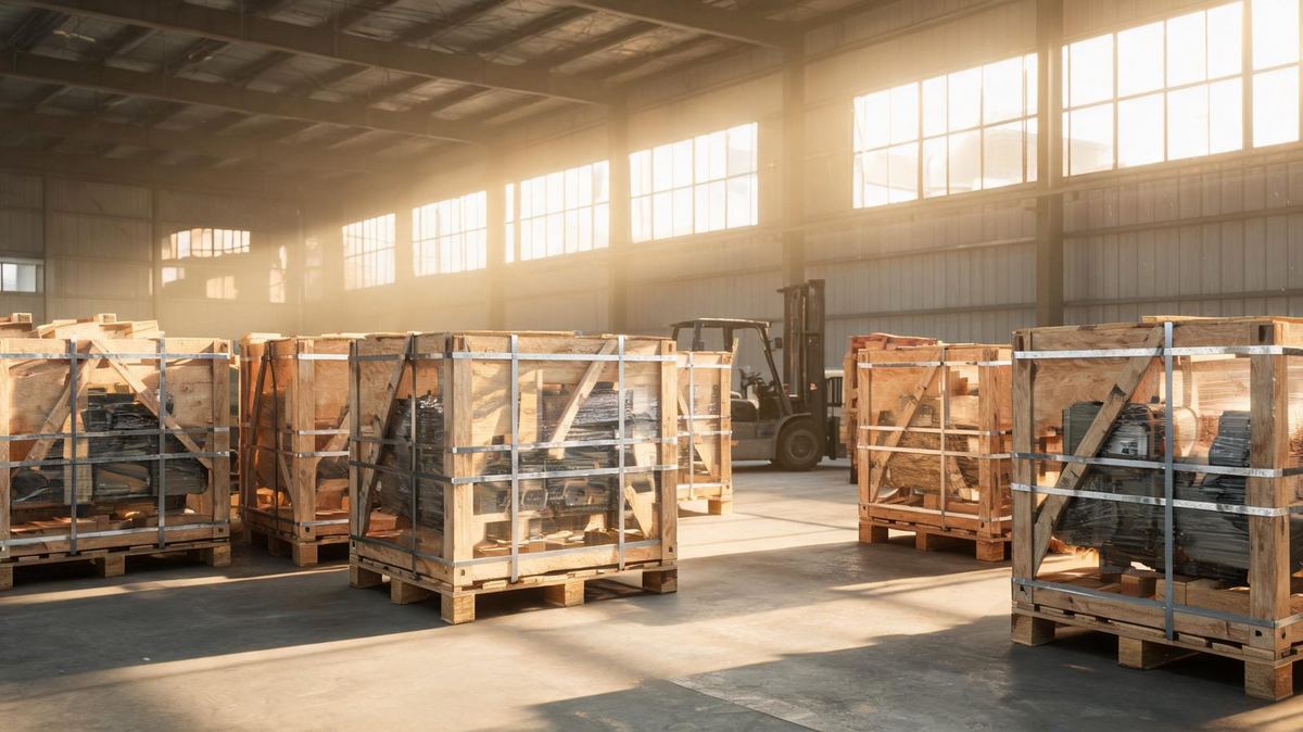 Crane handling of machines packed for transport